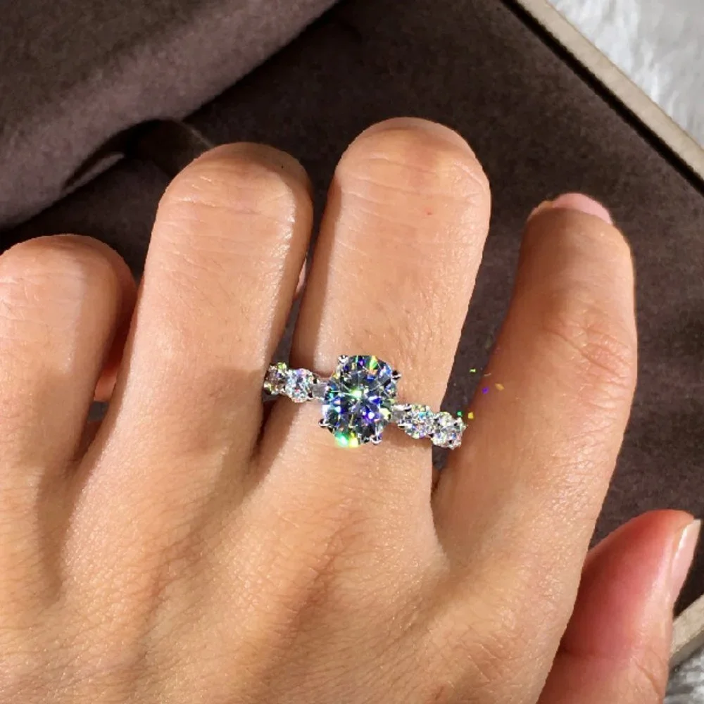 NEW 925 Sterling Silver Oval Cut Diamond Ring A3